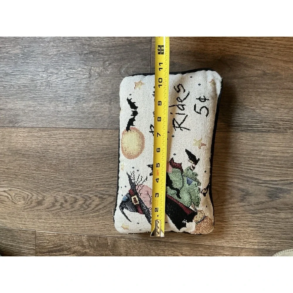 Witch Halloween Broom Rides Tapestry Accent Pillow Cat‎ Moon Bat